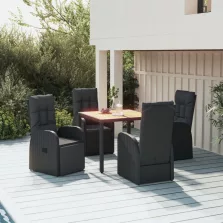   vidaXL 5 részes fekete polyrattan kerti étkezőgarnitúra párnákkal