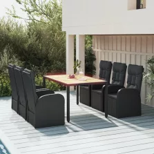   vidaXL 7 részes fekete polyrattan kerti étkezőgarnitúra párnával