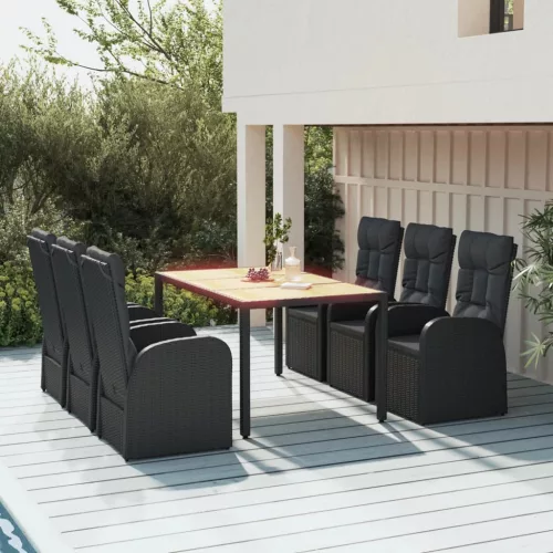 vidaXL 7 részes fekete polyrattan kerti étkezőgarnitúra párnával