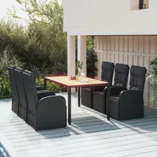   vidaXL 7 részes fekete polyrattan kerti étkezőgarnitúra párnával