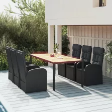   vidaXL 7 részes fekete polyrattan kerti étkezőgarnitúra párnával