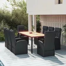   vidaXL 9 részes fekete polyrattan kerti étkezőgarnitúra párnákkal