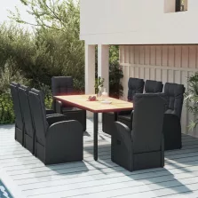   vidaXL 9 részes fekete polyrattan kerti étkezőgarnitúra párnákkal