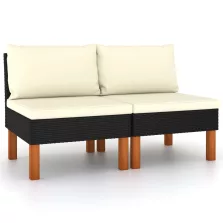   vidaXL 2 db polyrattan és tömör eukaliptuszfa középső kanapé