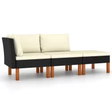   vidaXL 3 részes polyrattan és tömör eukaliptuszfa kerti ülőgarnitúra