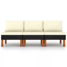  vidaXL 3 db polyrattan és tömör eukaliptuszfa középső kanapé