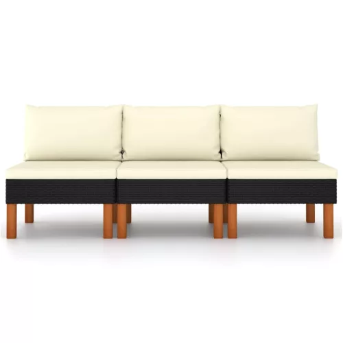 vidaXL 3 db polyrattan és tömör eukaliptuszfa középső kanapé
