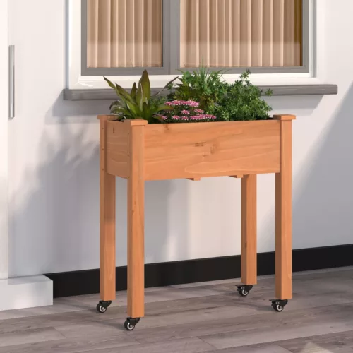 vidaXL barna tömör fenyőfa kerekes ültetőláda béléssel 71 x 37 x 80 cm