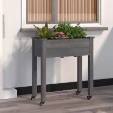   vidaXL szürke tömör fenyőfa kerekes ültetőláda béléssel 71x37x80 cm