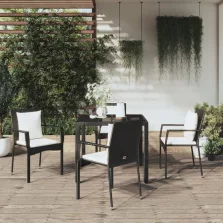   vidaXL 5 részes fekete polyrattan kerti étkezőgarnitúra párnákkal