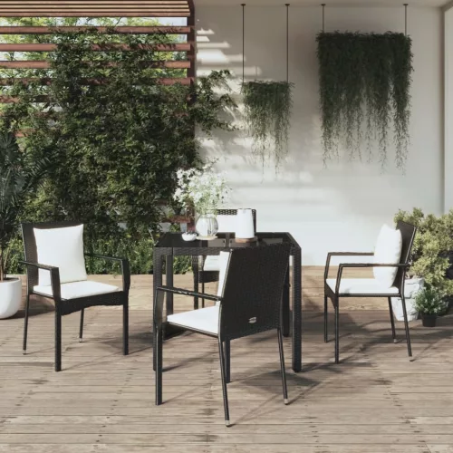 vidaXL 5 részes fekete polyrattan kerti étkezőgarnitúra párnákkal