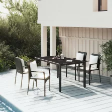   vidaXL 5 részes fekete polyrattan kerti étkezőgarnitúra párnákkal
