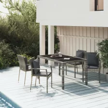   vidaXL 5 részes szürke polyrattan kerti étkezőgarnitúra párnával