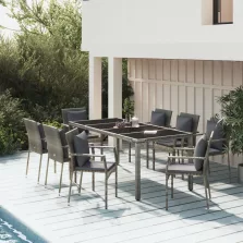   vidaXL 9 részes szürke polyrattan kerti étkezőgarnitúra párnával