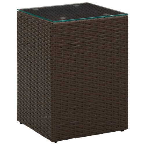 vidaXL barna polyrattan kisasztal üveg asztallappal 35 x 35 x 52 cm