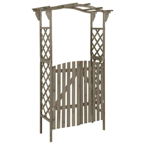 vidaXL szürke tömör fenyőfa pergola kapuval 116 x 40 x 204 cm