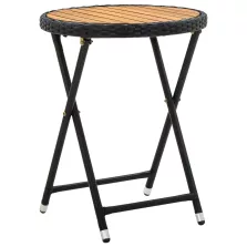   vidaXL fekete polyrattan és tömör akácfa teázóasztal 60 cm