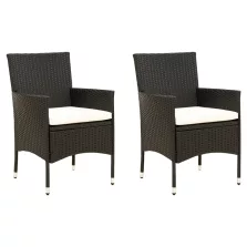 vidaXL 2 db fekete polyrattan kerti szék párnával