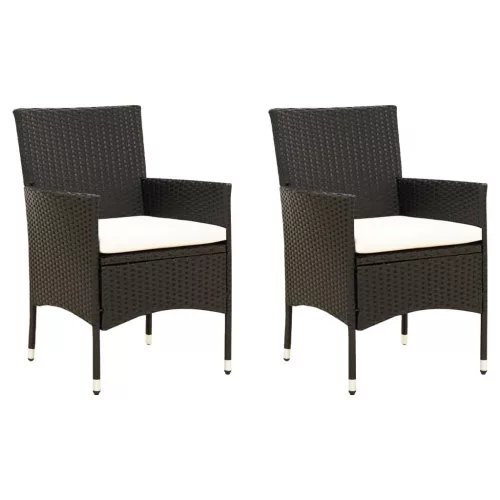 vidaXL 2 db fekete polyrattan kerti szék párnával