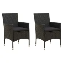 vidaXL 2 db fekete polyrattan kerti szék párnával