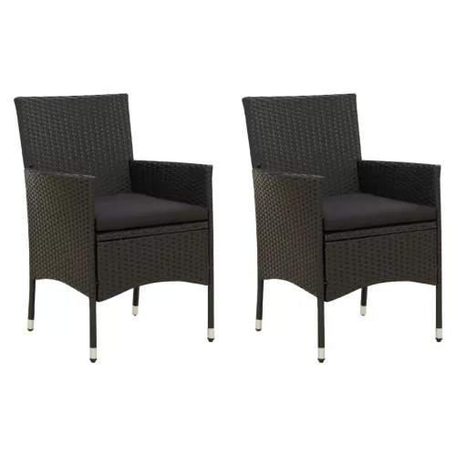 vidaXL 2 db fekete polyrattan kerti szék párnával