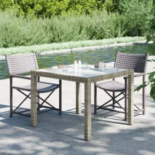   vidaXL szürke polyrattan és edzett üveg kerti asztal 90 x 90 x 75 cm