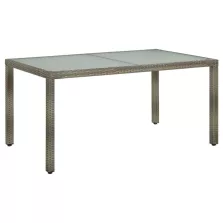   vidaXL szürke polyrattan és edzett üveg kerti asztal 150 x 90 x 75 cm