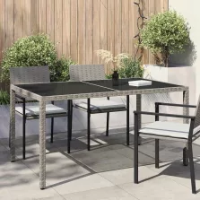   vidaXL szürke polyrattan és edzett üveg kerti asztal 150 x 90 x 75 cm