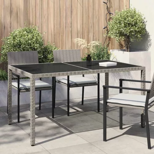 vidaXL szürke polyrattan és edzett üveg kerti asztal 150 x 90 x 75 cm