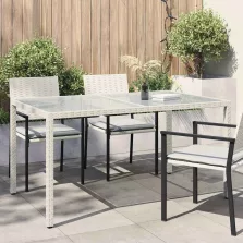   vidaXL fehér polyrattan és edzett üveg kerti asztal 150 x 90 x 75 cm