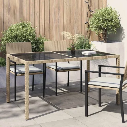 vidaXL bézs polyrattan és edzett üveg kerti asztal 150 x 90 x 75 cm