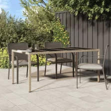   vidaXL bézs szürke polyrattan és edzett üveg kerti asztal 190x90x75 cm