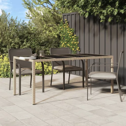 vidaXL bézs szürke polyrattan és edzett üveg kerti asztal 190x90x75 cm