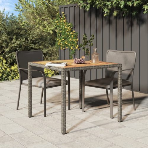 vidaXL szürke polyrattan és akácfa kerti asztal 90 x 90 x 75 cm