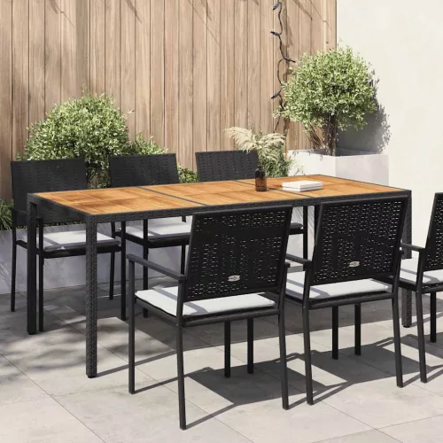vidaXL fekete polyrattan és akácfa kerti asztal 190 x 90 x 75 cm