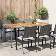   vidaXL szürke polyrattan és akácfa kerti asztal 190 x 90 x 75 cm
