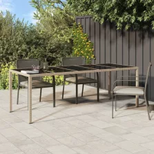   vidaXL bézs polyrattan és edzett üveg kerti asztal 250 x 100 x 75 cm