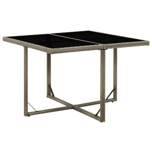 vidaXL szürke polyrattan és üveg kerti asztal 109 x 107 x 74 cm