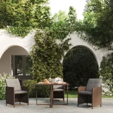   vidaXL barna polyrattan és üveg kerti asztal 109 x 107 x 74 cm