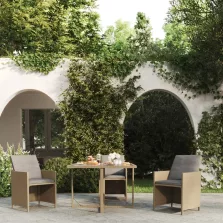   vidaXL bézs polyrattan és üveg kerti asztal 109 x 107 x 74 cm