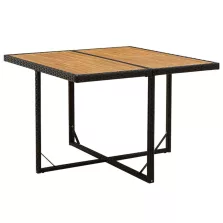   vidaXL fekete polyrattan és tömör akácfa kerti asztal 109x107x74 cm