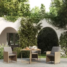   vidaXL bézs polyrattan és tömör akácfa kerti asztal 109 x 107 x 74 cm