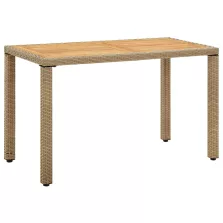   vidaXL bézs polyrattan és tömör akácfa kerti asztal 123 x 60 x 74 cm