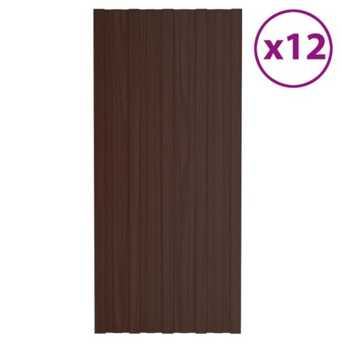 vidaXL 12 db barna horganyzott acél tetőpanel 100 x 45 cm