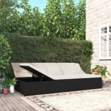   vidaXL fekete polyrattan átalakítható napozóágy párnákkal