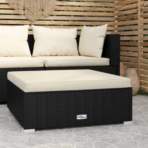 vidaXL fekete polyrattan kerti lábtartó párnával 70 x 70 x 30 cm