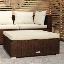   vidaXL barna polyrattan kerti lábtartó párnával 70 x 70 x 30 cm