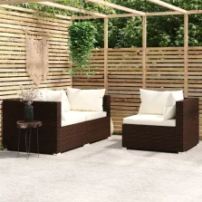   vidaXL 3 részes barna polyrattan kerti ülőgarnitúra párnákkal