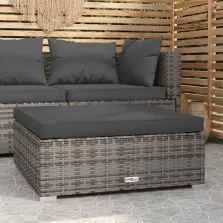   vidaXL szürke polyrattan kerti lábtartó párnával 70 x 70 x 30 cm