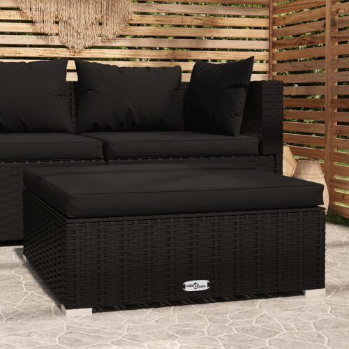 vidaXL fekete polyrattan kerti lábtartó párnával 70 x 70 x 30 cm